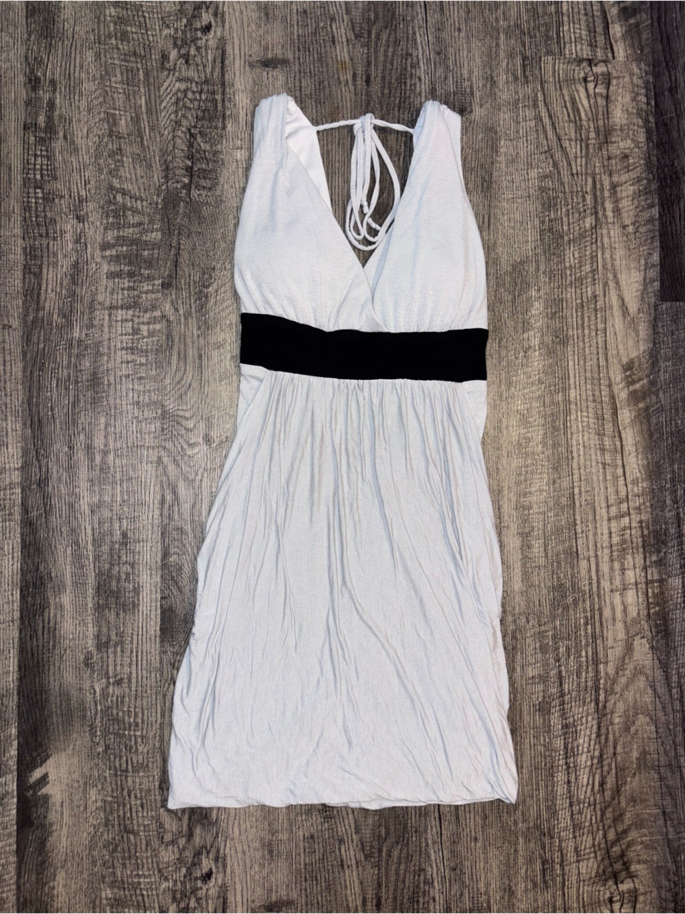 Sequin Hearts Light Grey Dress W/Pockets & Black Waistband that ties in the back